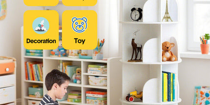 4 Tier Rotating Bookshelf PVC Freestanding Corner Rack Bookcase Multifunctional Spinning 360 Storage Shelf Organizer for Home Office Space-Saving White