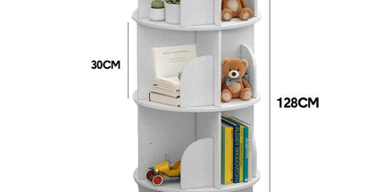 4 Tier Rotating Bookshelf PVC Freestanding Corner Rack Bookcase Multifunctional Spinning 360 Storage Shelf Organizer for Home Office Space-Saving White