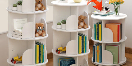 4 Tier Rotating Bookshelf PVC Freestanding Corner Rack Bookcase Multifunctional Spinning 360 Storage Shelf Organizer for Home Office Space-Saving White