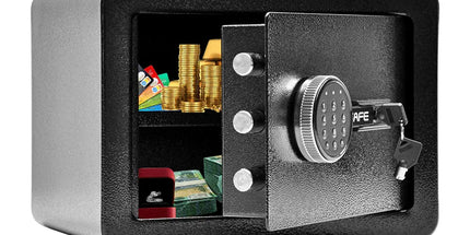 All Steel Safety Box Wall Mountable Fireproof Mini Safe Box Keypad and Key Dual Unlock Methods with Removable Shelf for Home Office Hotel Money Safe