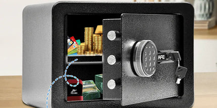All Steel Safety Box Wall Mountable Fireproof Mini Safe Box Keypad and Key Dual Unlock Methods with Removable Shelf for Home Office Hotel Money Safe