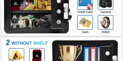 All Steel Safety Box Wall Mountable Fireproof Mini Safe Box Keypad and Key Dual Unlock Methods with Removable Shelf for Home Office Hotel Money Safe