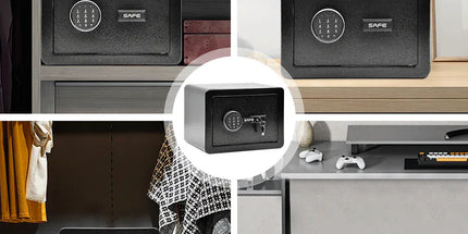 All Steel Safety Box Wall Mountable Fireproof Mini Safe Box Keypad and Key Dual Unlock Methods with Removable Shelf for Home Office Hotel Money Safe
