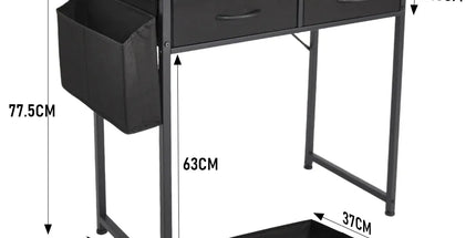 80cm Study Desk Home Office Computer Desk with 2 Fabric Drawers Side Pocket and Hook Modern Small Writing Table for Bedroom Dorm Small Spaces Black