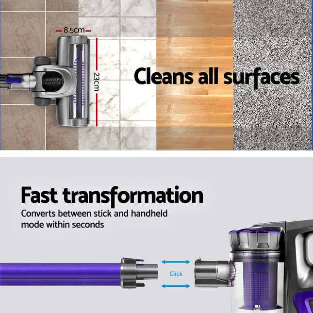 Devanti Stick Vacuum Cleaner Bagless Cordless 150W Purple