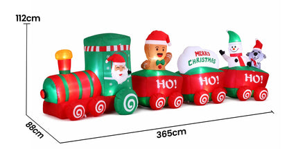 Jingle Jollys Christmas Inflatable Santa Train 3.6M Length LED Decorations Illuminated