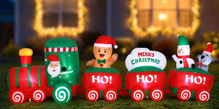 Jingle Jollys Christmas Inflatable Santa Train 3.6M Length LED Decorations Illuminated