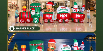Jingle Jollys Christmas Inflatable Santa Train 3.6M Length LED Decorations Illuminated