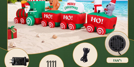 Jingle Jollys Christmas Inflatable Santa Train 3.6M Length LED Decorations Illuminated