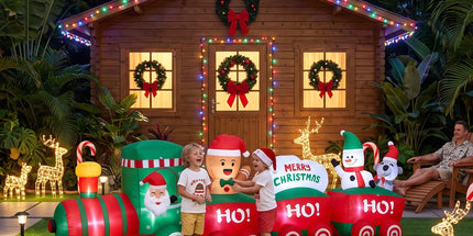 Jingle Jollys Christmas Inflatable Santa Train 3.6M Length LED Decorations Illuminated