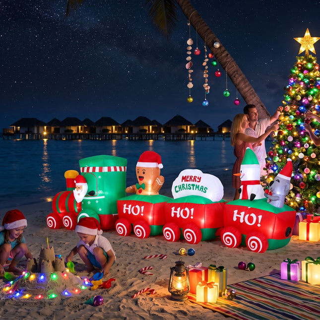 Jingle Jollys Christmas Inflatable Santa Train 3.6M Length LED Decorations Illuminated