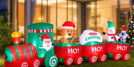 Jingle Jollys Christmas Inflatable Santa Train 3.6M Length LED Decorations Illuminated