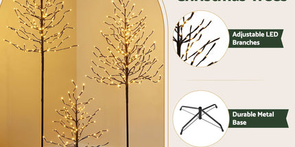 Jingle Jollys 3 Pack LED Christmas Tree Lighted Birch Tree Indoor Outdoor Xmas Decor Warm White